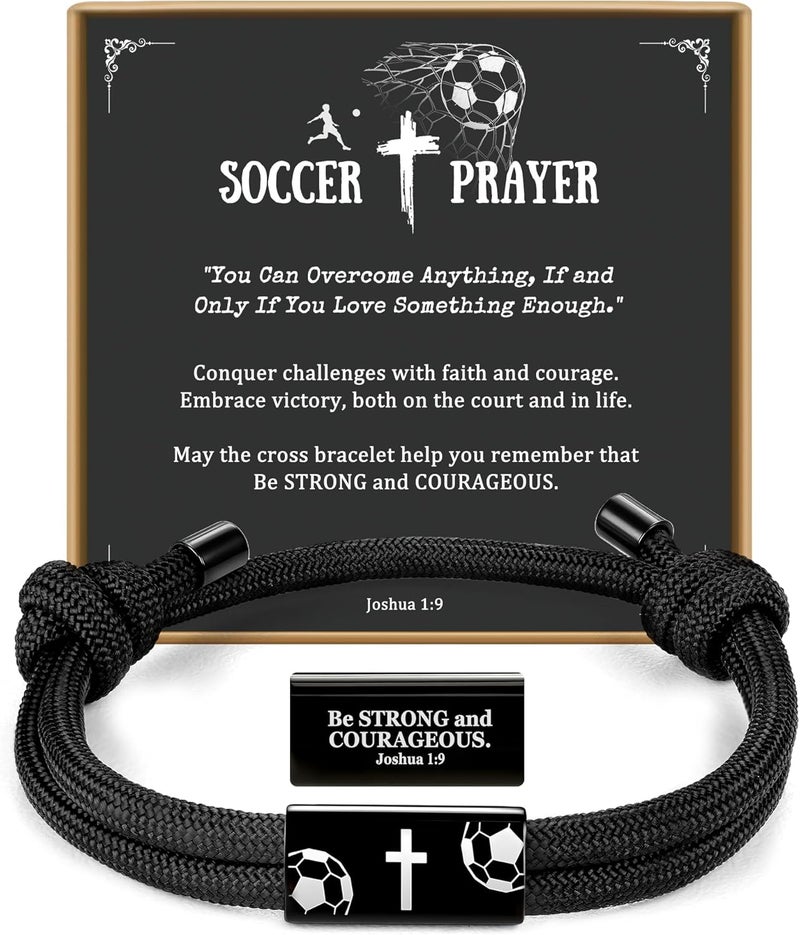 PEALICIOUS Mens Cross Bracelet as Boys Valentine Gifts, Soccer Baseball Joshua 1 9 Cross Bracelet Basketball Philippians 4:13 Accessories as Christian Valentines for Sons Baptism Confirmation - Image 1